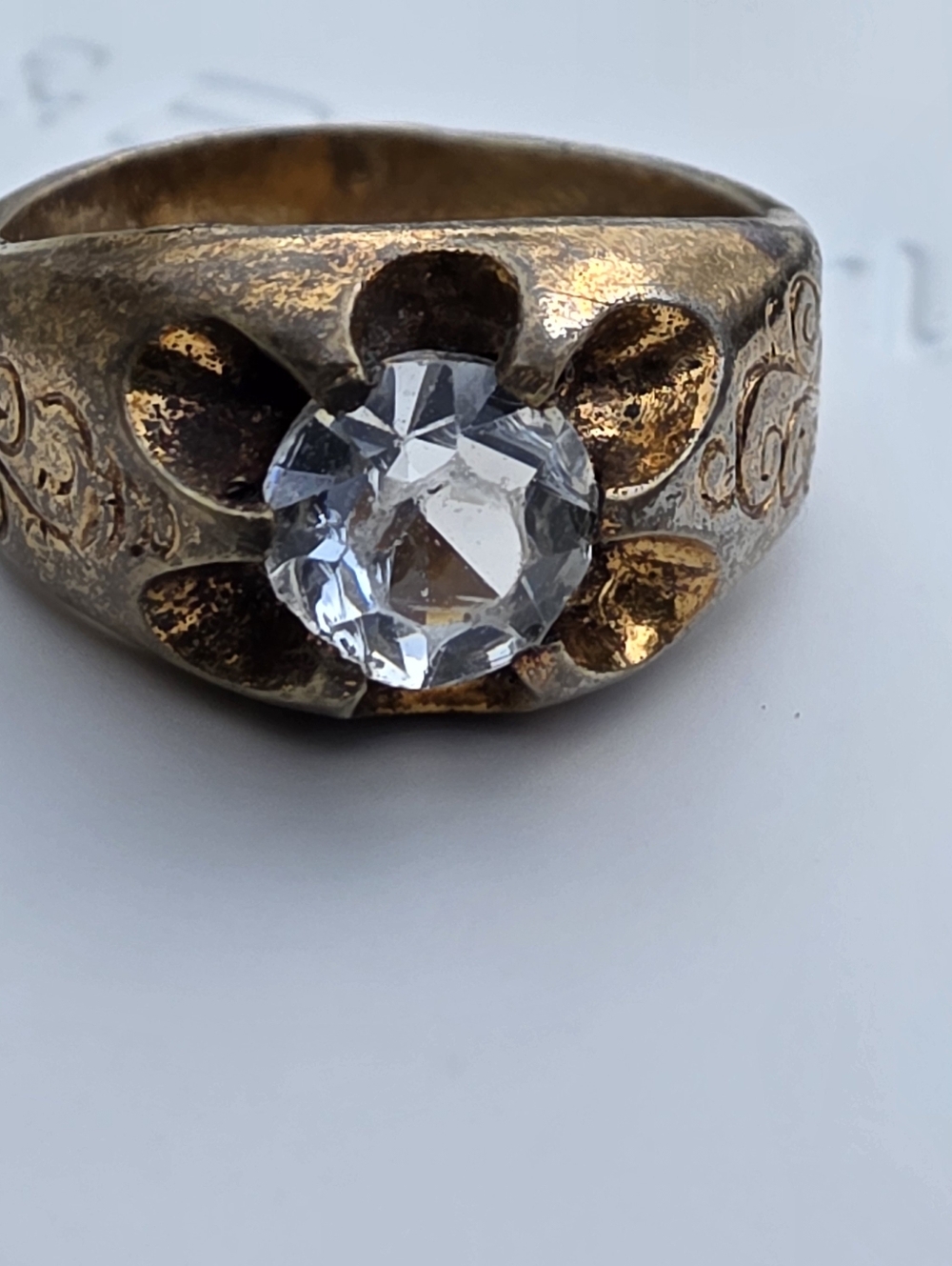 Antique Old Mine Cut Buttercup Style Bronze Ring Belcher Setting - Picture 5 of 15